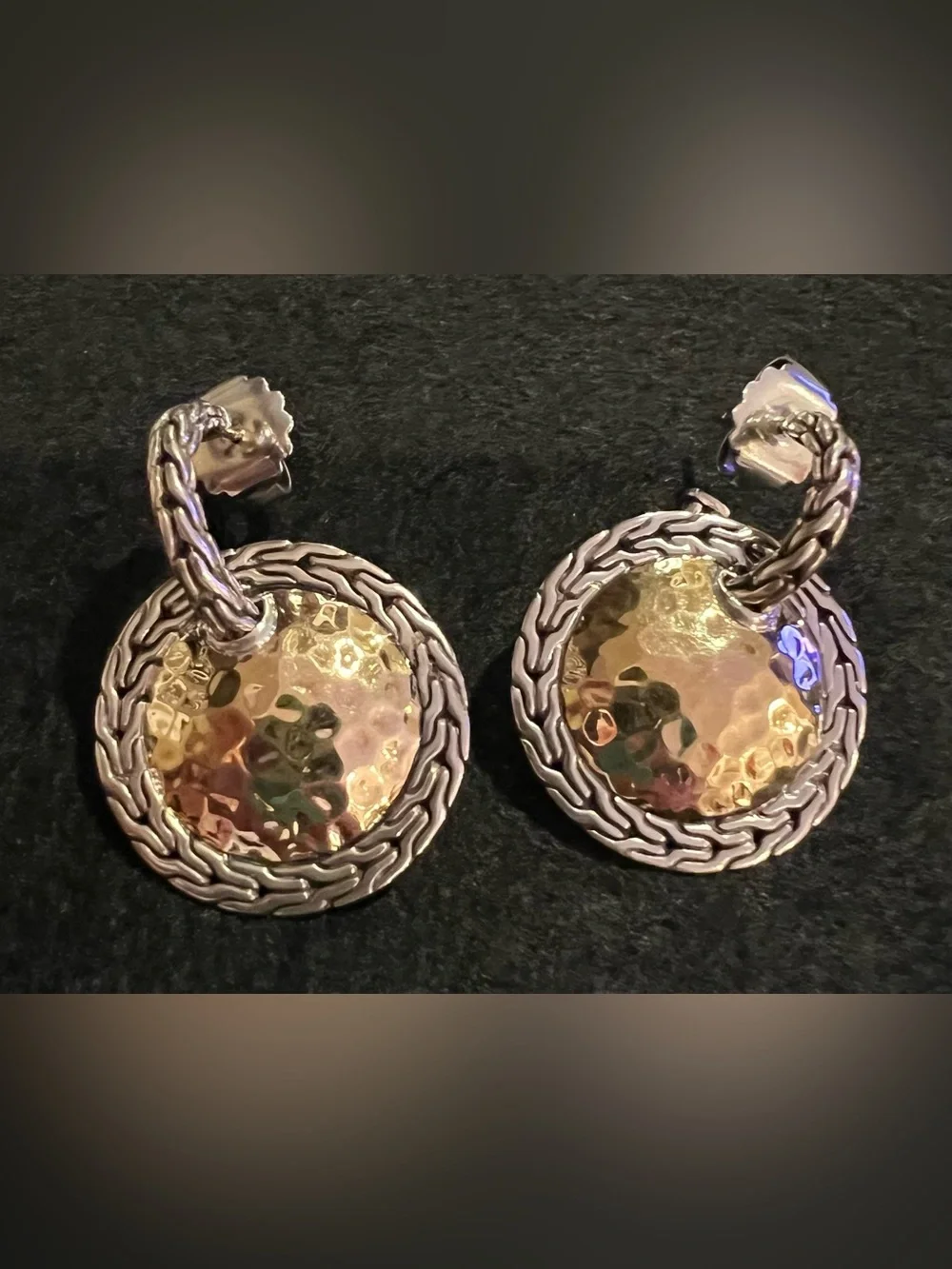 John Hardy Palu Disc Hoop Drop Earrings | 925 Sterling Silver & 22K Yellow Gold